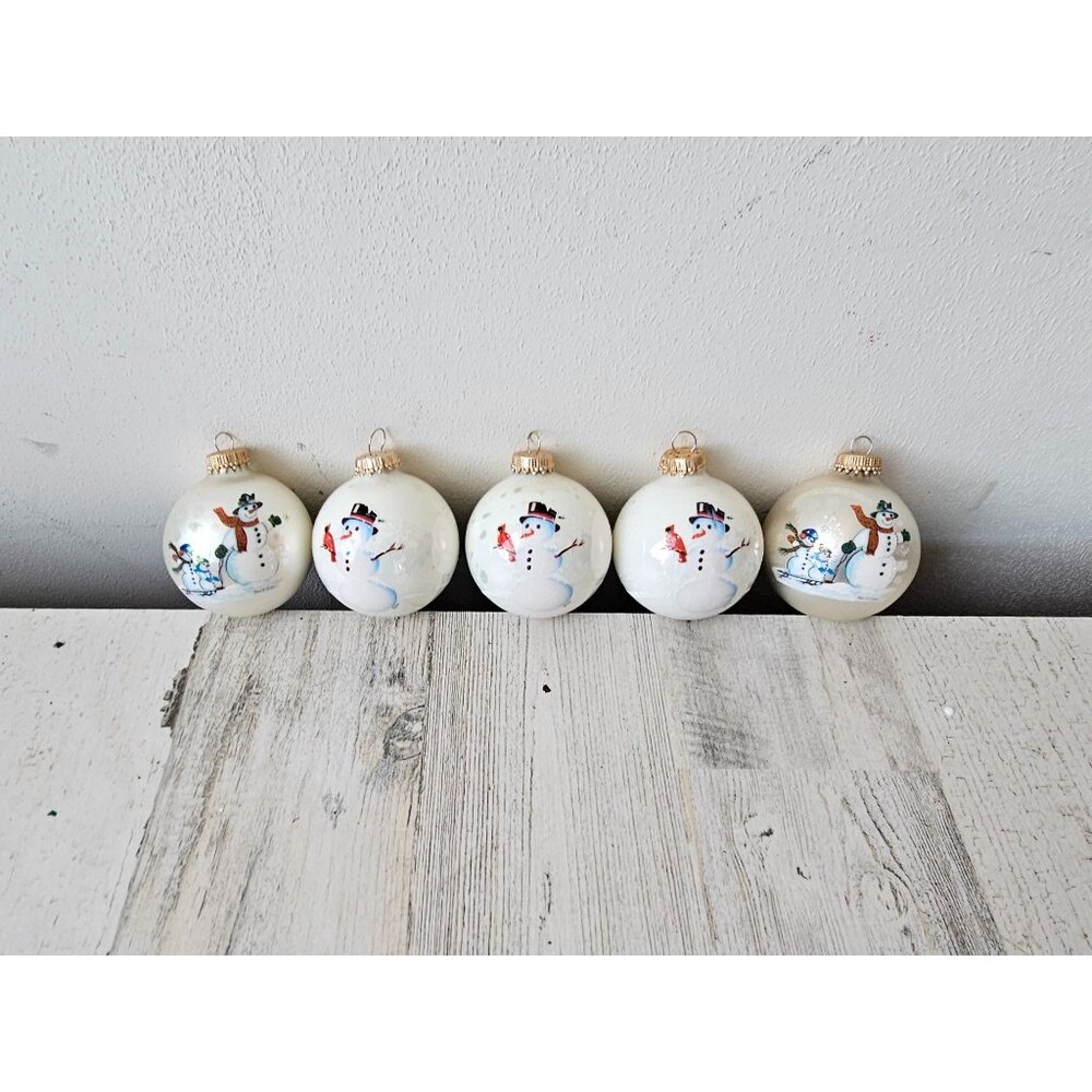 CBK‎ snowman Cardinal sledding ball ornament midwest set Xmas tree vintage